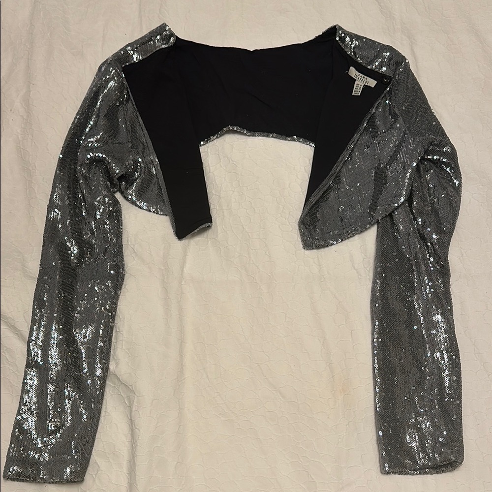 Zara Black Long Sleeve Crop Top with Sequin Sleeves
